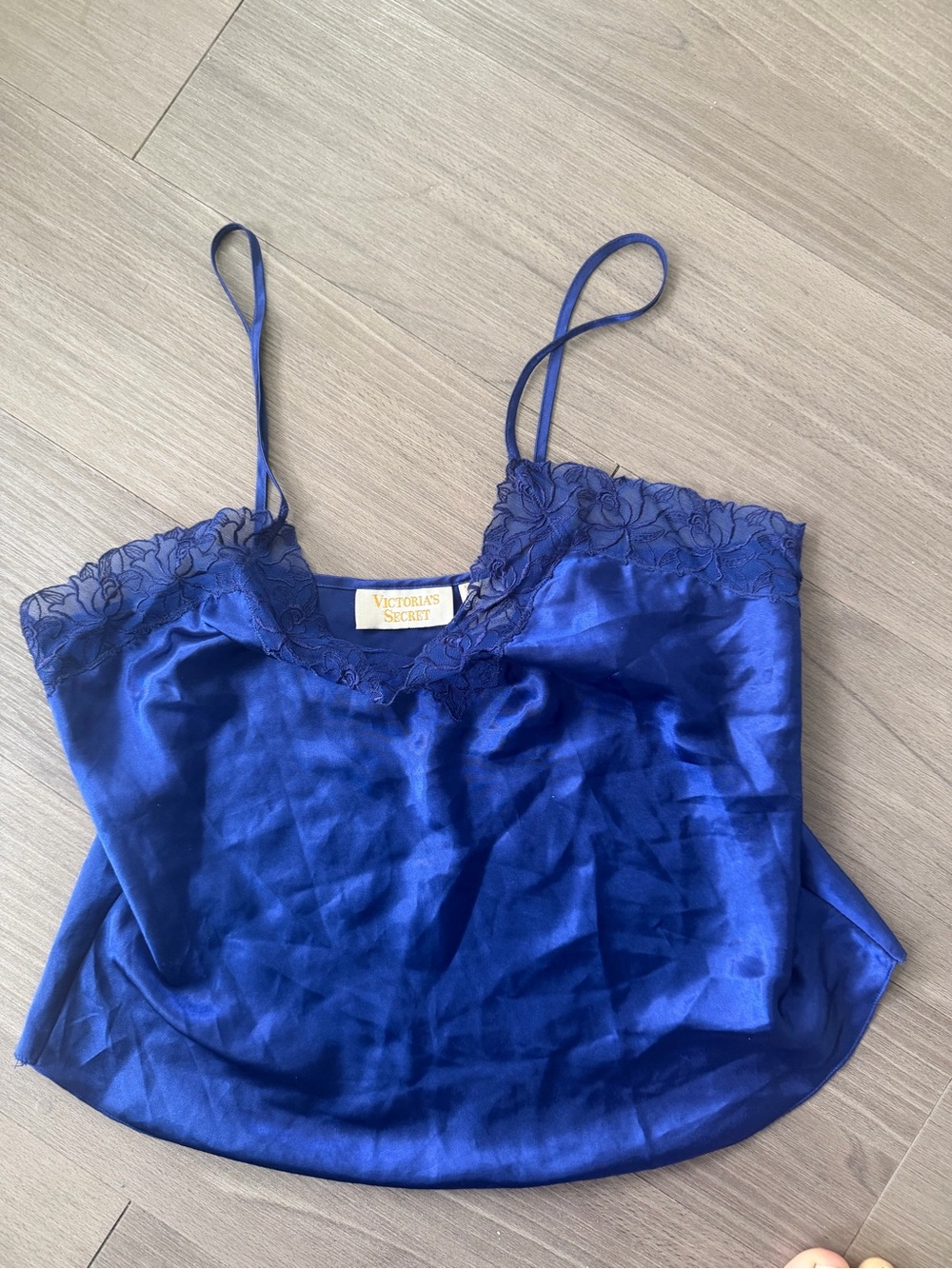 Vintage Victoria's Secret Blue Satin Lace Trim Cami